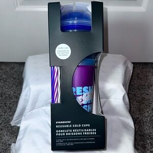 Starbucks Reusable Cold Cups with Straws Purple Blue